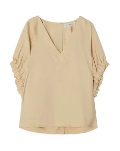 House of Dagmar Rouched V-Neck Top Desert Sand