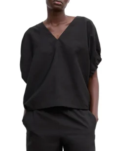 House of Dagmar Rouched V-Neck Top Black