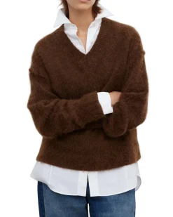 House of Dagmar V-Neck Alpaca Knit Tobacco Brown