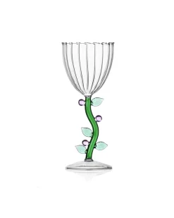 Ichendorf Optical Stemmed Glass Pink Flower Clear