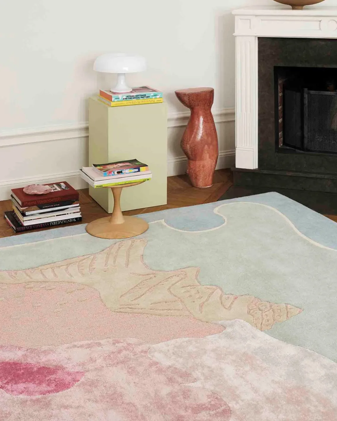Layered Shell Wool Rug Multi