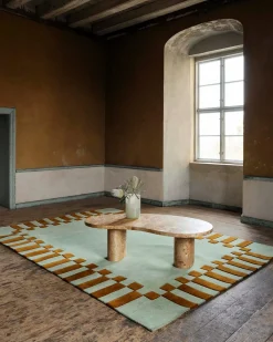 Layered Teklan Frame Wool Rug Pistachio Camel