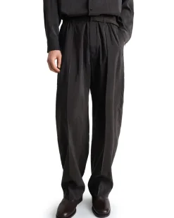 LEMAIRE Belted Relaxed Silk Pants Dark Espresso