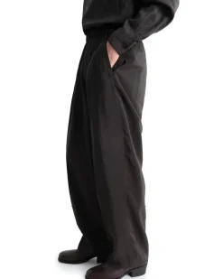 LEMAIRE Belted Relaxed Silk Pants Dark Espresso