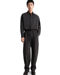 LEMAIRE Belted Relaxed Silk Pants Dark Espresso