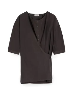 LEMAIRE Short Sleeve Twisted Cotton Shirt Dark Brown