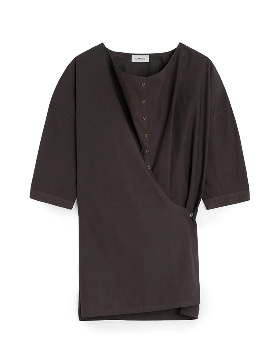 LEMAIRE Short Sleeve Twisted Cotton Shirt Dark Brown