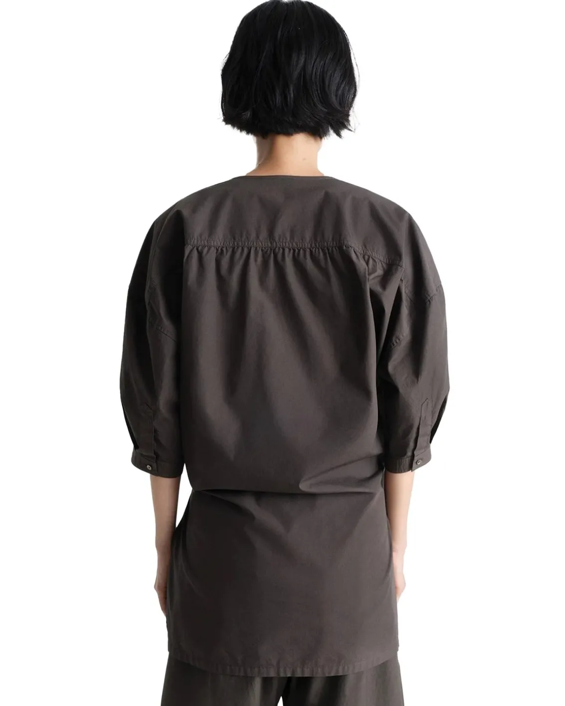 LEMAIRE Short Sleeve Twisted Cotton Shirt Dark Brown