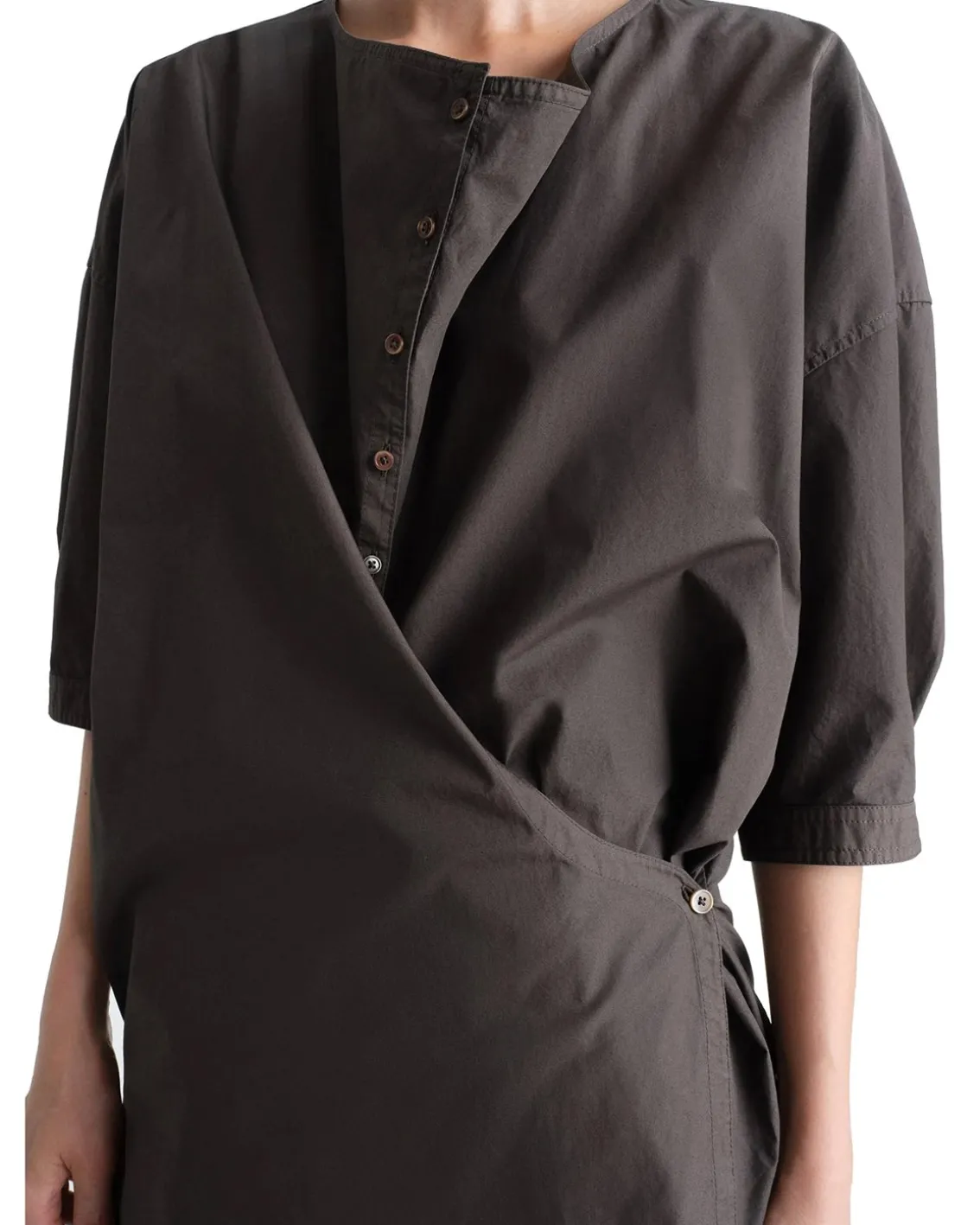 LEMAIRE Short Sleeve Twisted Cotton Shirt Dark Brown