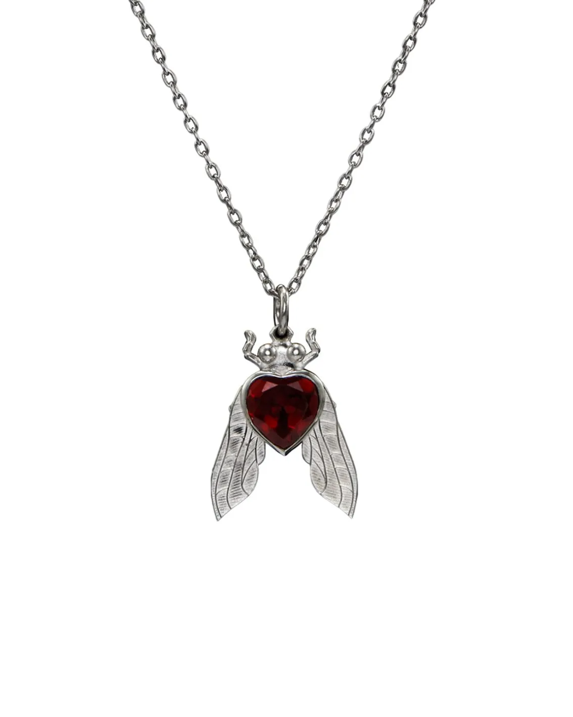 Maria Nilsdotter Fly Necklace Red Garnet Oxidized Silver
