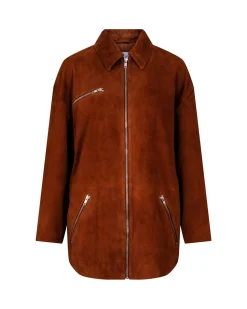 ONE and OTHER Amber Suede Leather Jacket Cognac Brown