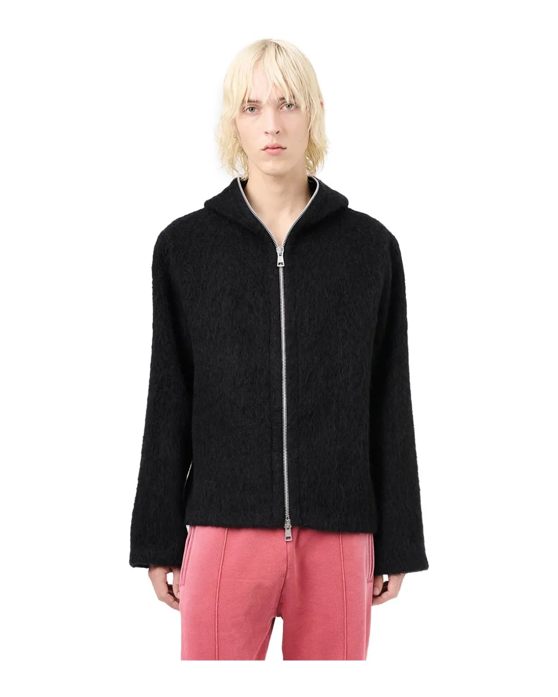 Our Legacy Full Zip Hood Black Hairy Wool