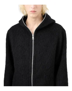 Our Legacy Full Zip Hood Black Hairy Wool