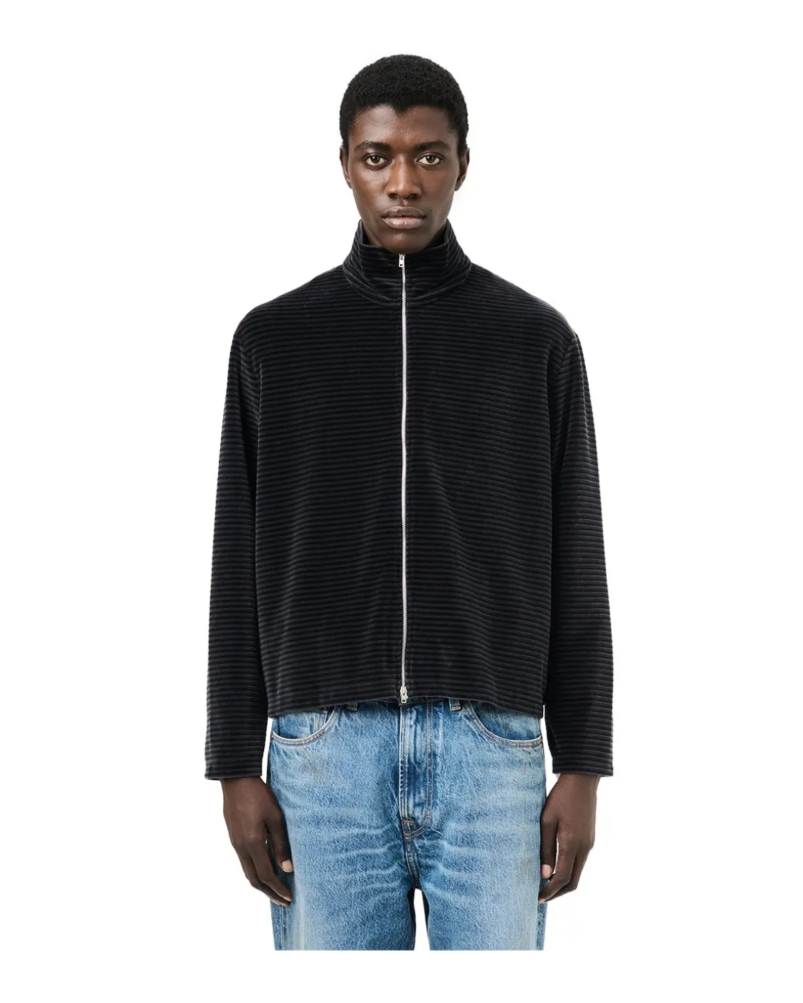 Our Legacy Shrunken Fullzip Polo Phantom Stripe Velour