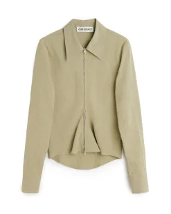 Our Legacy Slim Zip Shirt Dry Grass Rugged Lincot