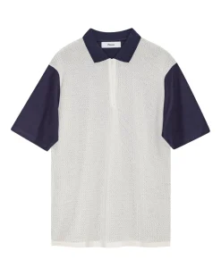 Palmes Textured Zip Polo Dark Blue