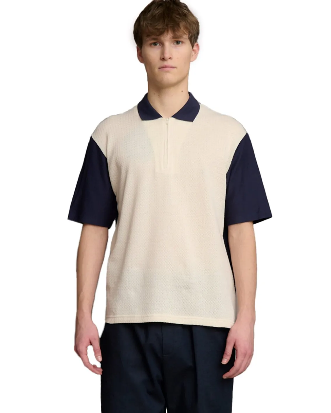Palmes Textured Zip Polo Dark Blue