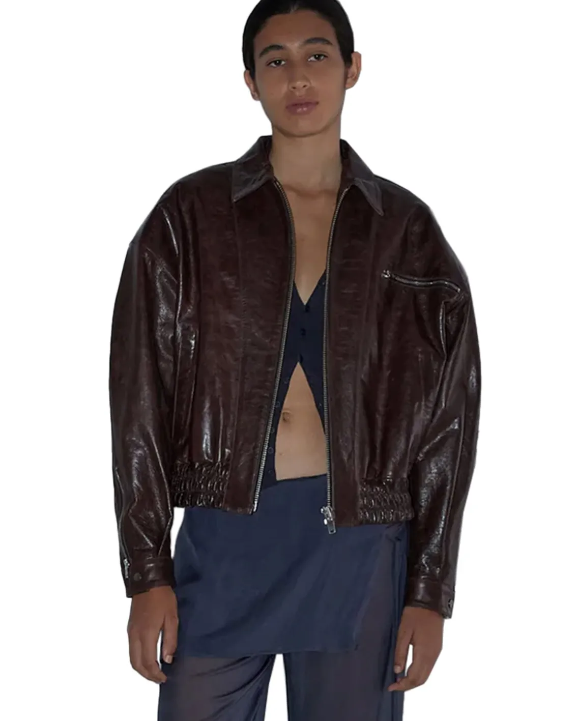 Paloma Wool Loraine Leather Bomber Jacket Brown