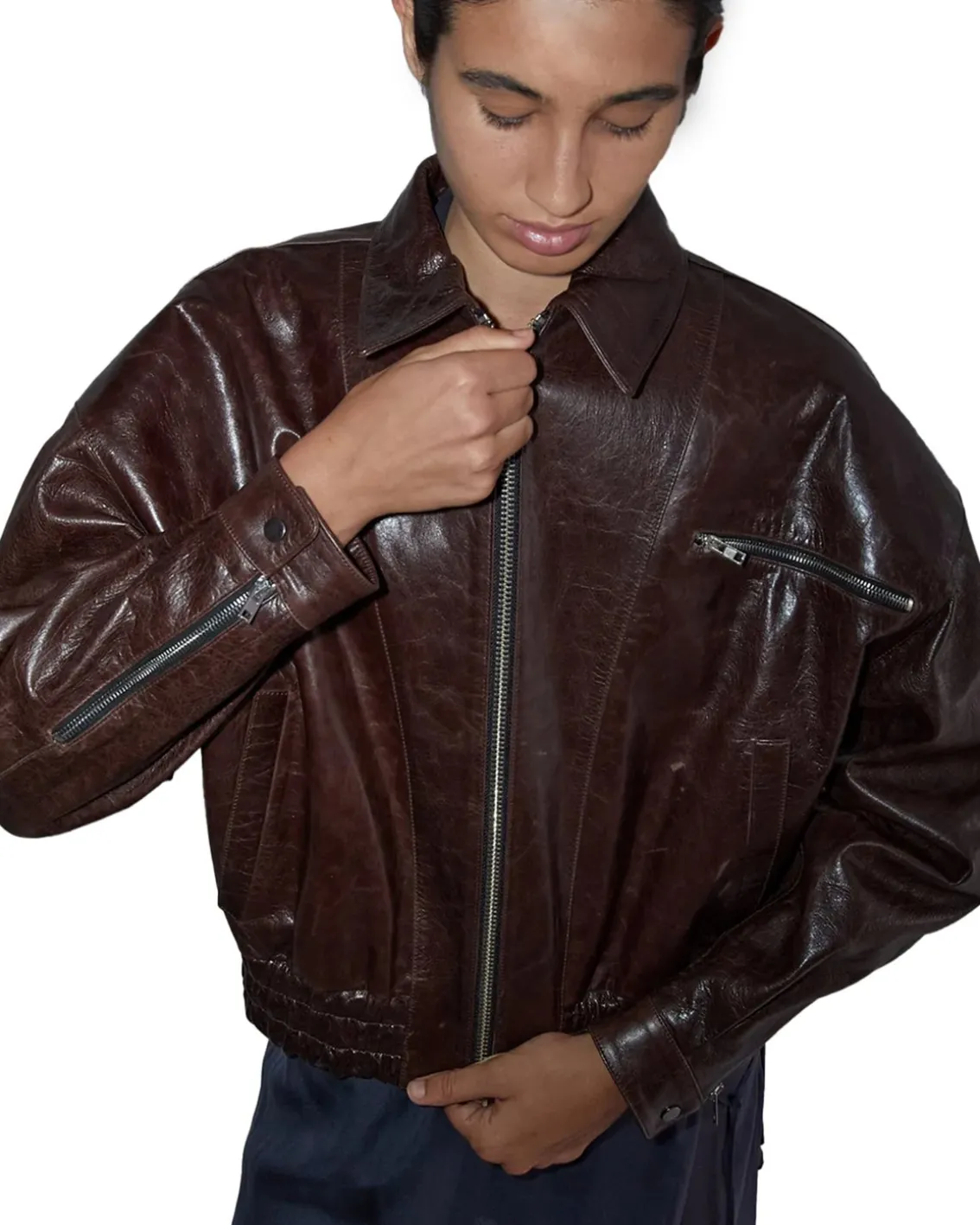 Paloma Wool Loraine Leather Bomber Jacket Brown