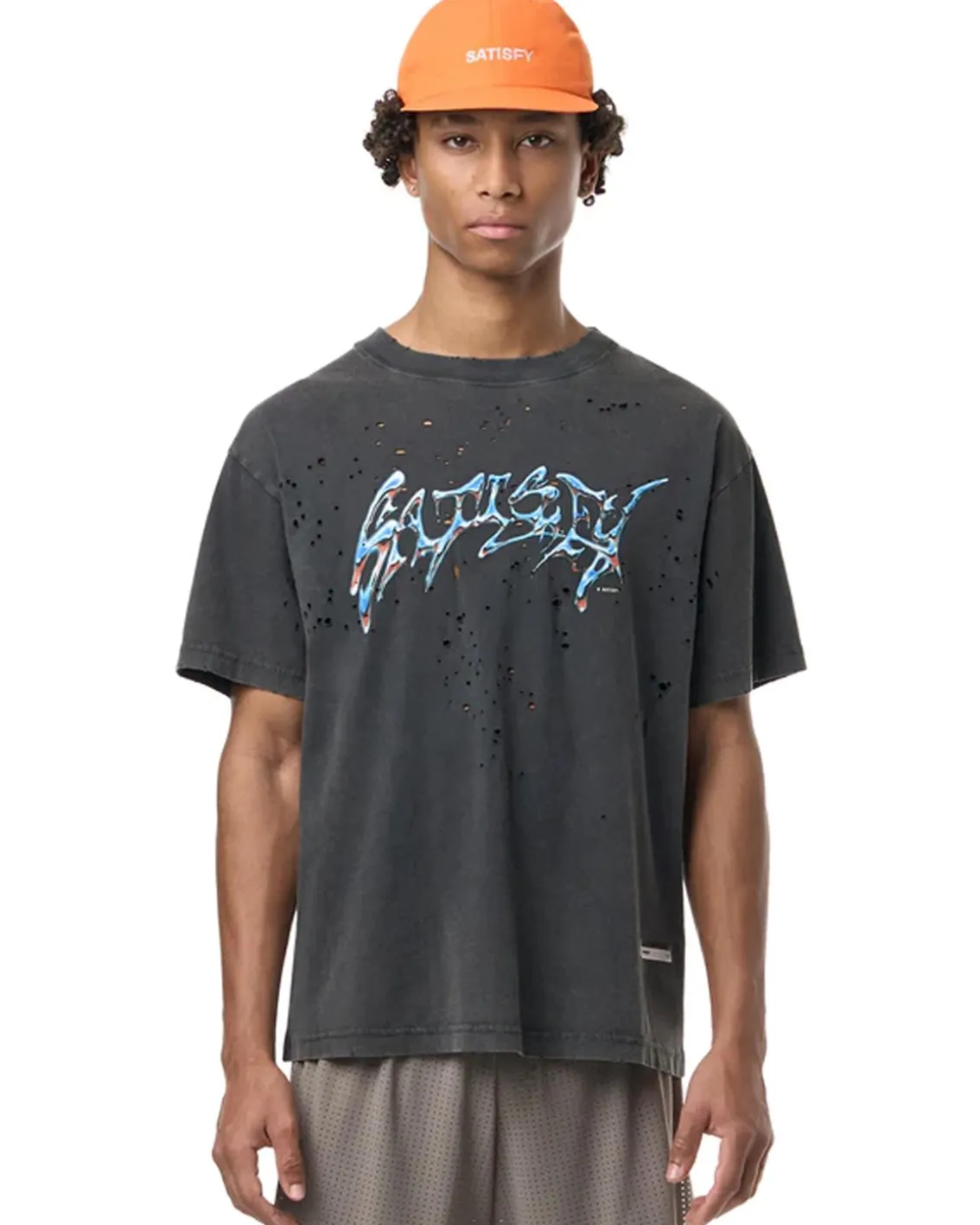 Satisfy Mothtech T-Shirt Aged Black/Blue Logo