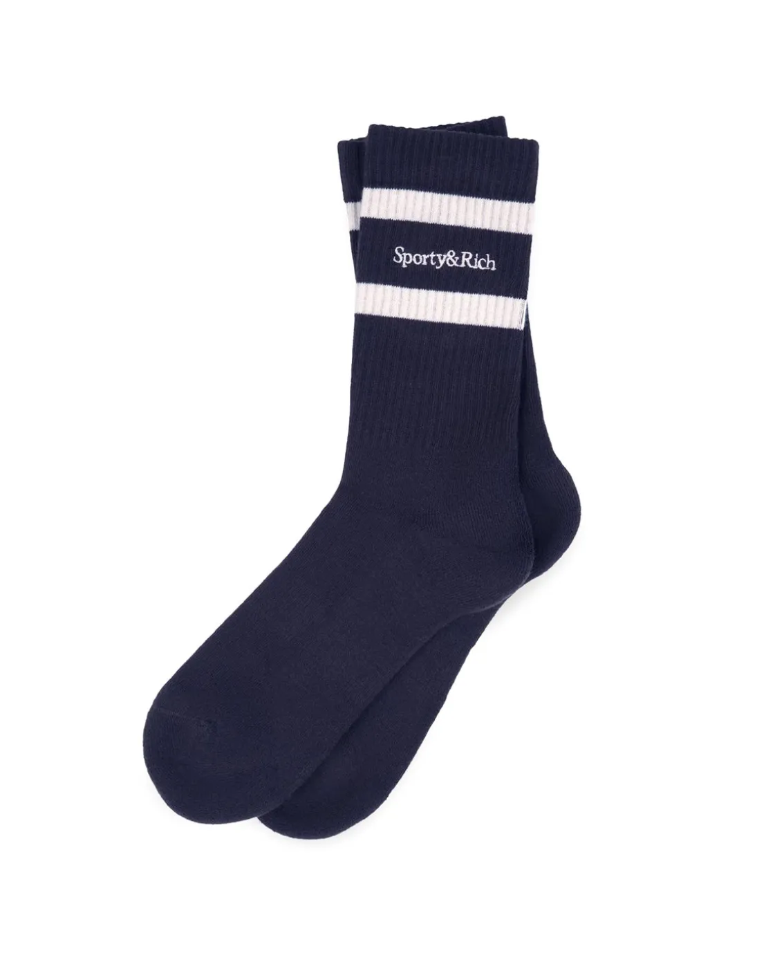 Sporty & Rich Serif Logo Striped Socks Navy