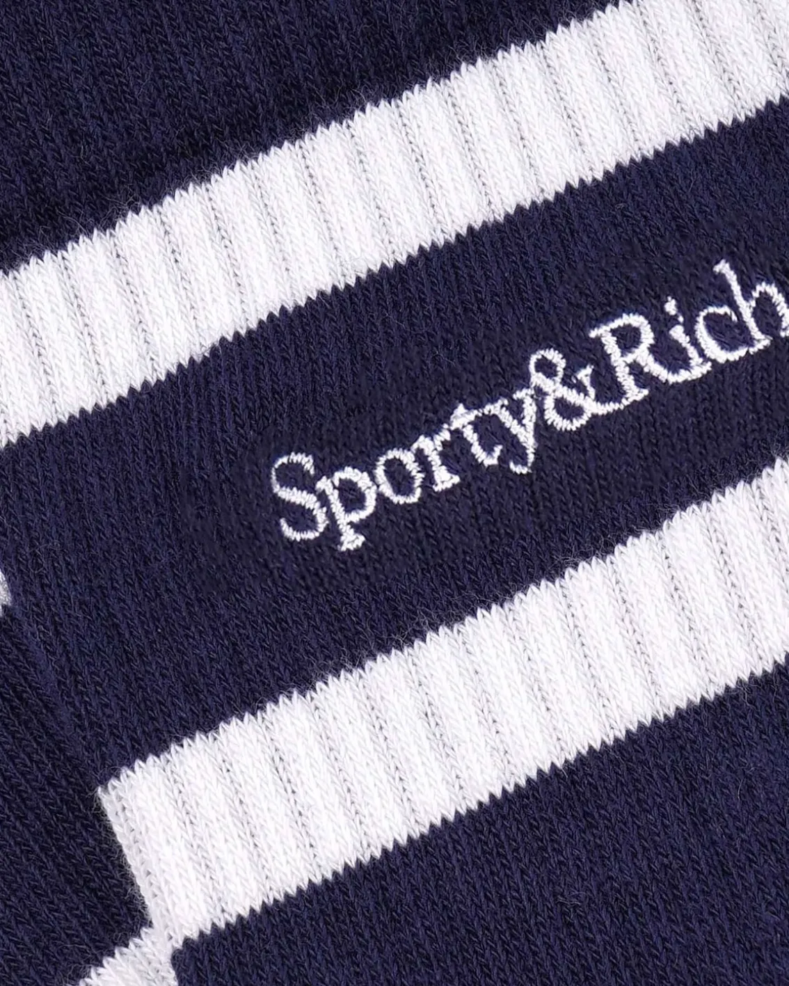 Sporty & Rich Serif Logo Striped Socks Navy