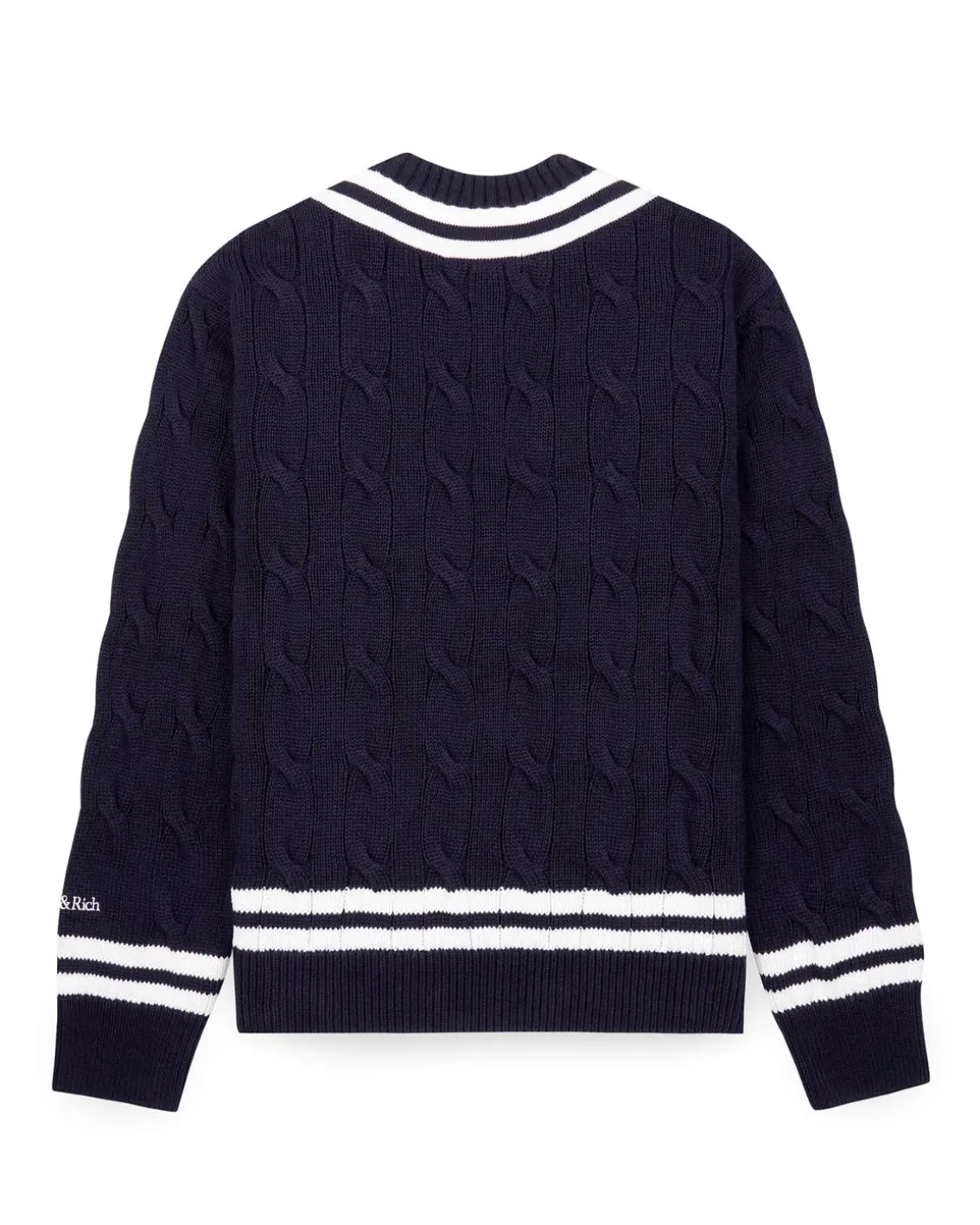 Sporty & Rich Yankees Serif Cableknit Vneck Navy