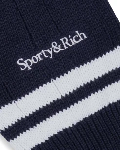 Sporty & Rich Yankees Serif Cableknit Vneck Navy