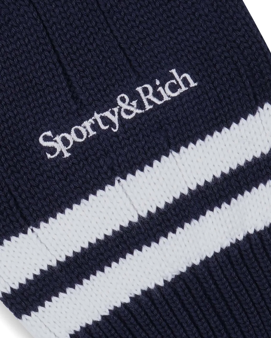 Sporty & Rich Yankees Serif Cableknit Vneck Navy