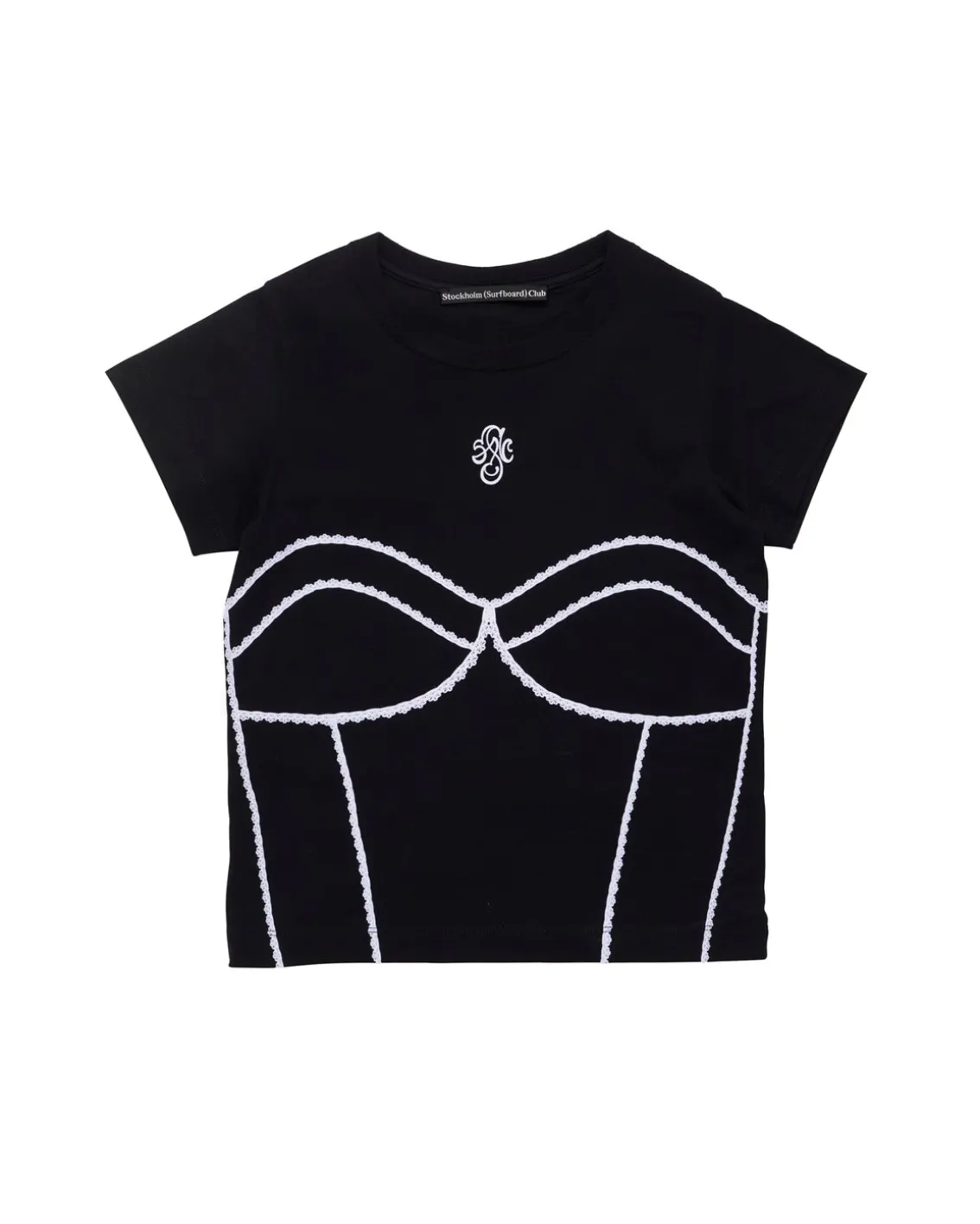 Stockholm Surfboard Club Fitted Lace Print T-Shirt Black