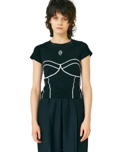 Stockholm Surfboard Club Fitted Lace Print T-Shirt Black