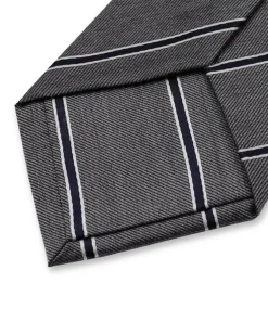 Stripe Silk Tie Dark Grey/White/Blue