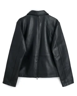 Sunflower Short Leather Jacket Black