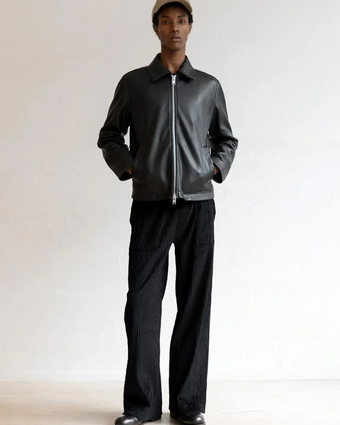 Sunflower Short Leather Jacket Black