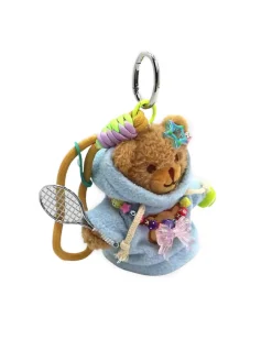 Teddy Bear With Racket Bag Charm Light Brown