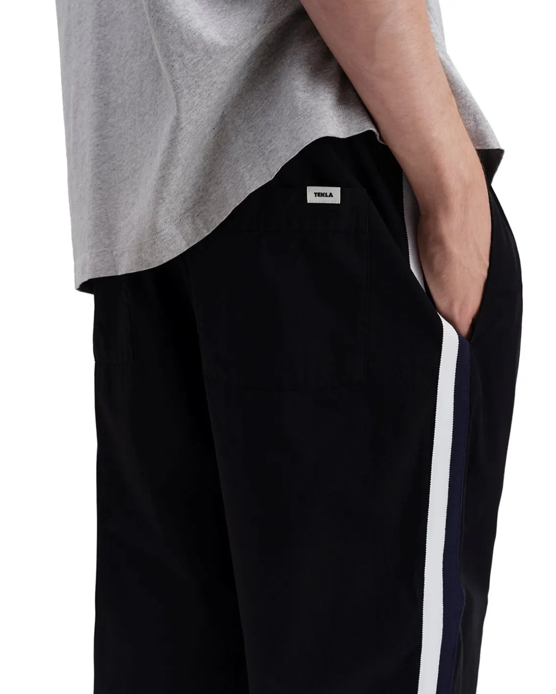 Tekla Poplin Pyjamas Pants Side Stripe All Black