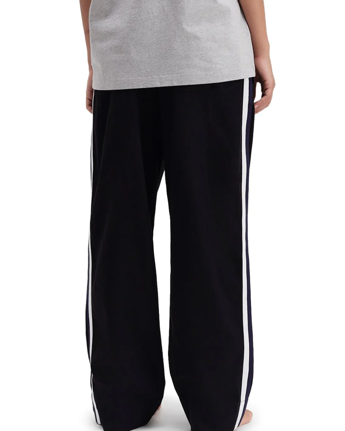 Tekla Poplin Pyjamas Pants Side Stripe All Black