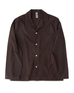 Tekla Poplin Pyjamas Shirt Coffee