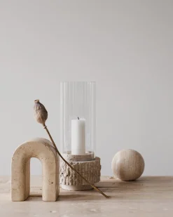 Tell me More Travertine Candleholder With Glass Natural