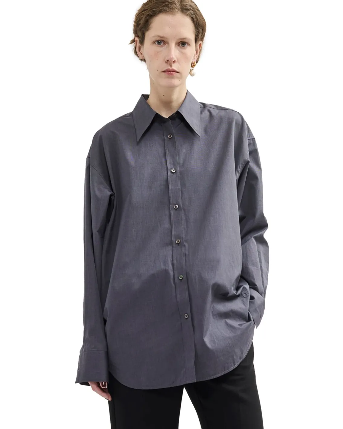 Teurn Studios Pointy Collar Poplin Shirt Dark Grey