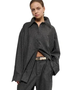 Teurn Studios Pointy Collar Overshirt Grey Pinstripe